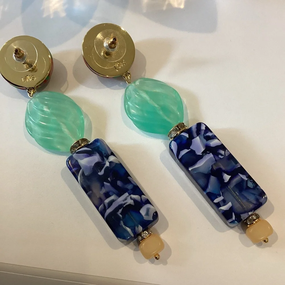 🆕 LELE SADOUGHI STONE STACKED SIGNED PIERCED EARRINGS-NEW ON CARD W POUCH! - Picture 5 of 7